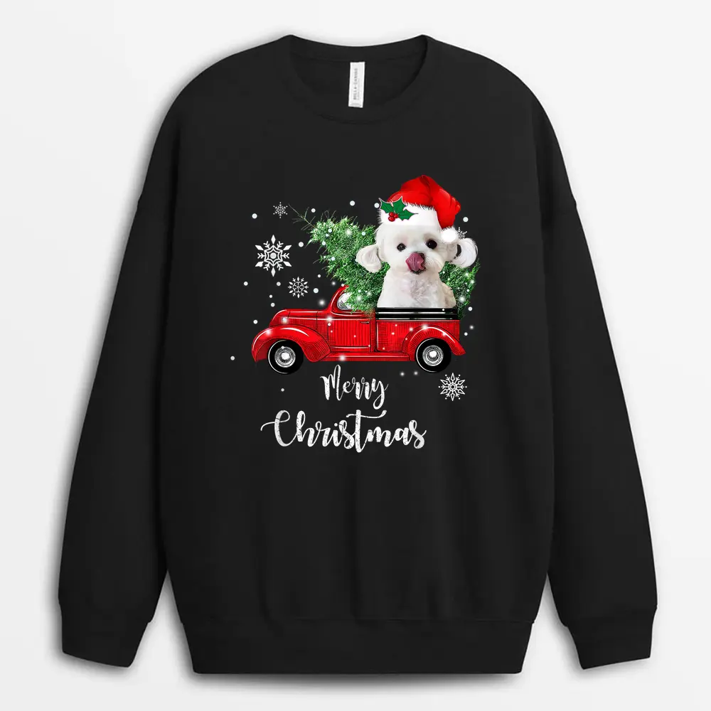 maltese-dog-ride-red-truck-christmas-pajama.webp